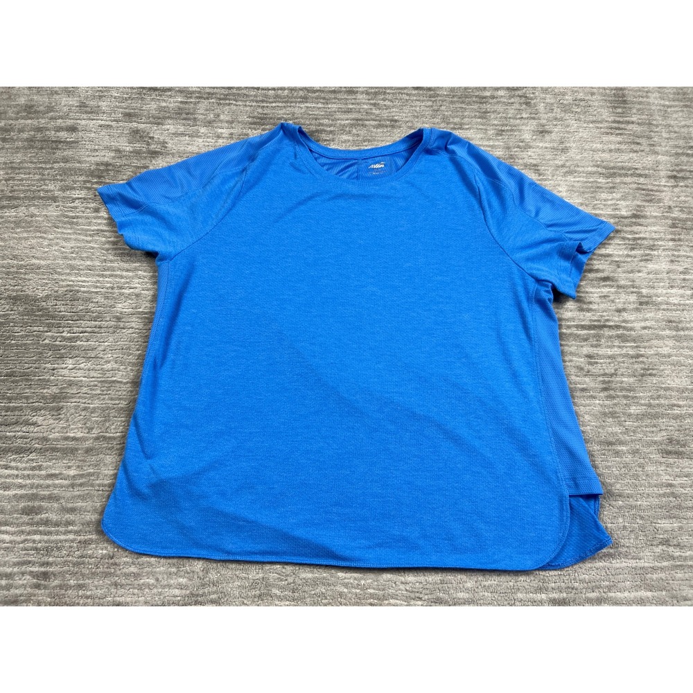 Avia Activewear Top Womens XXL Blue Performance Mesh Short Sleeve Curved Hem